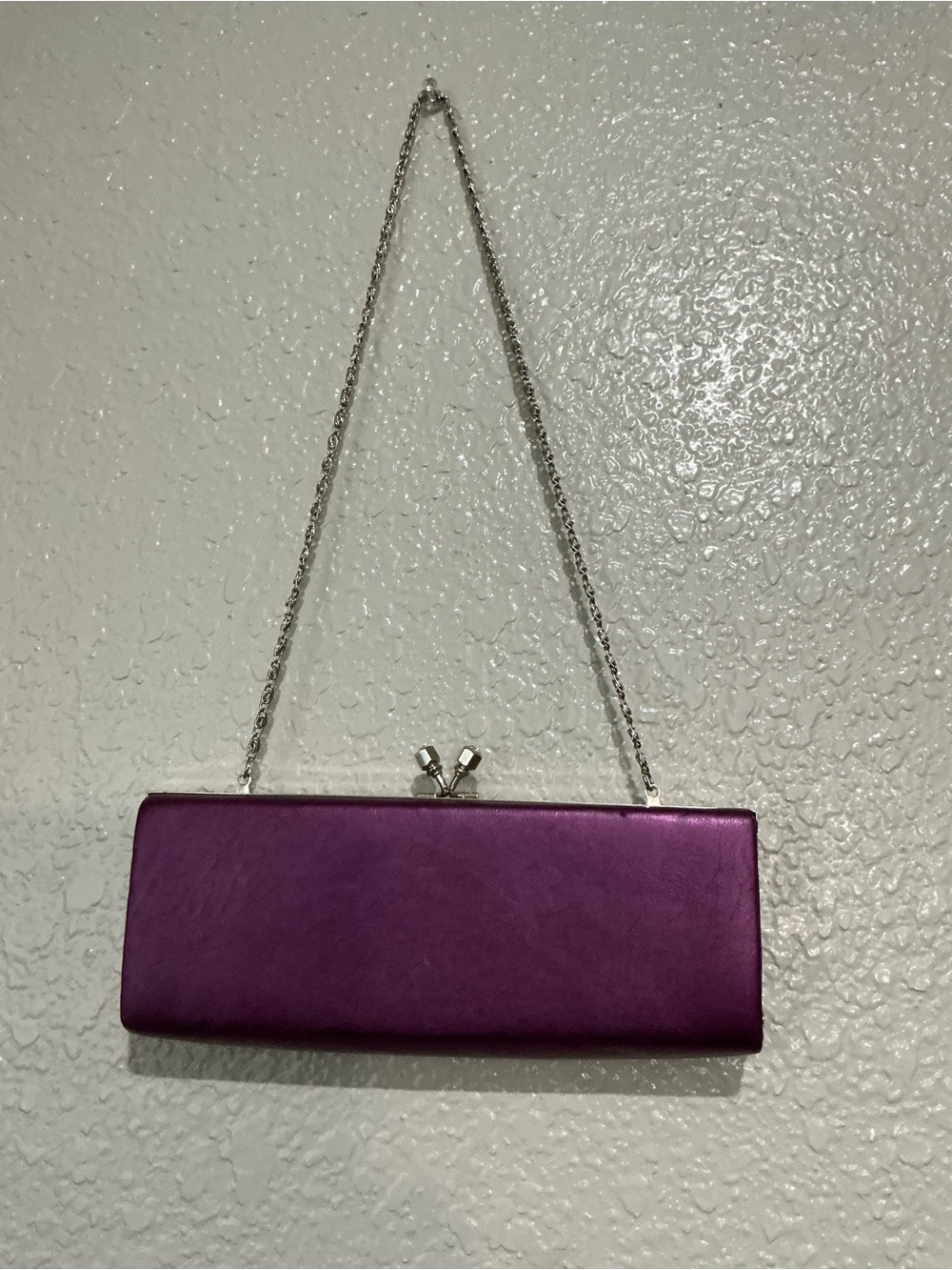Purple Satin Evening Clutch with Chain Strap